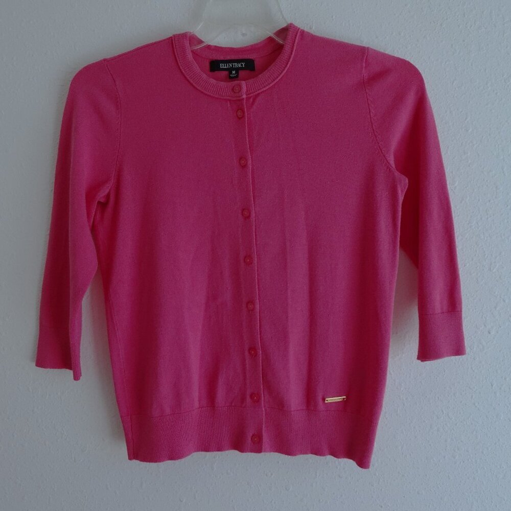 Women's Cardigan Sweater Size M Pink Button Front Ellen Tracy Classic